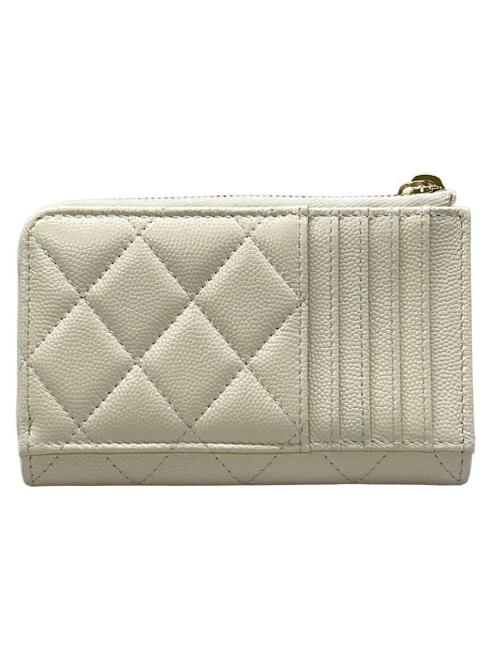 ★SOLD★ Chanel Coin Case Quilted Ivory Fragment L-shaped Zipper CC Logo Gold - Picture 2 of 10